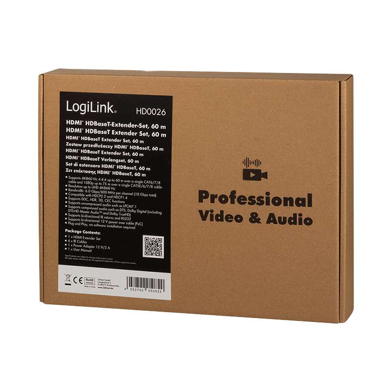 HDMI-HDBaseT-Extender-Set, 60 m, 4K/60 Hz, HDR, CEC, POC, IR, RS232 HDMI-HDBaseT-Extender-Set, 60 m, 4K/60 Hz, HDR, CEC, POC, IR, RS232