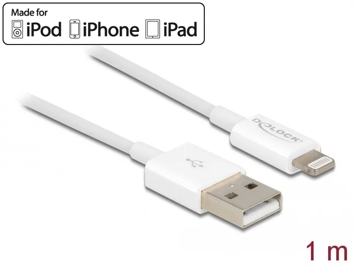 USB Daten- und Ladekabel für iPhone™, iPad™, iPod™ weiß 1 m, Delock® [83000]