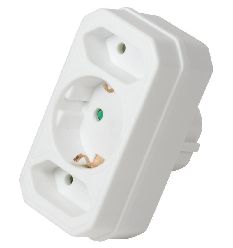 Steckdosenadapter, 2x CEE 7/16 + 1x CEE 7/3 Steckdosenadapter, 2x CEE 7/16 + 1x CEE 7/3