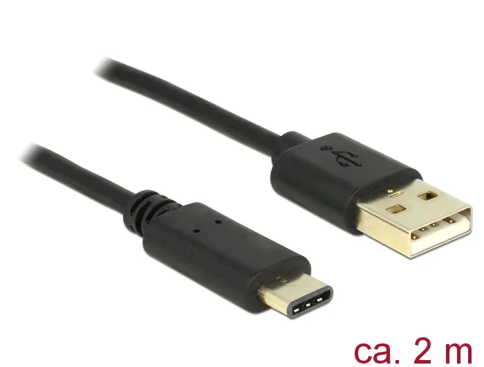 Kabel USB 2.0 Typ-A Stecker an USB Type-C 2.0 Stecker, schwarz, 2m, Delock® [83327]