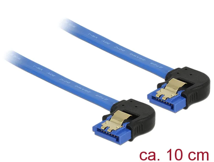 Kabel SATA 6 Gb/s Buchse unten gewinkelt an SATA Buchse unten gewinkelt, mit Goldclips, blau, 0,1m,