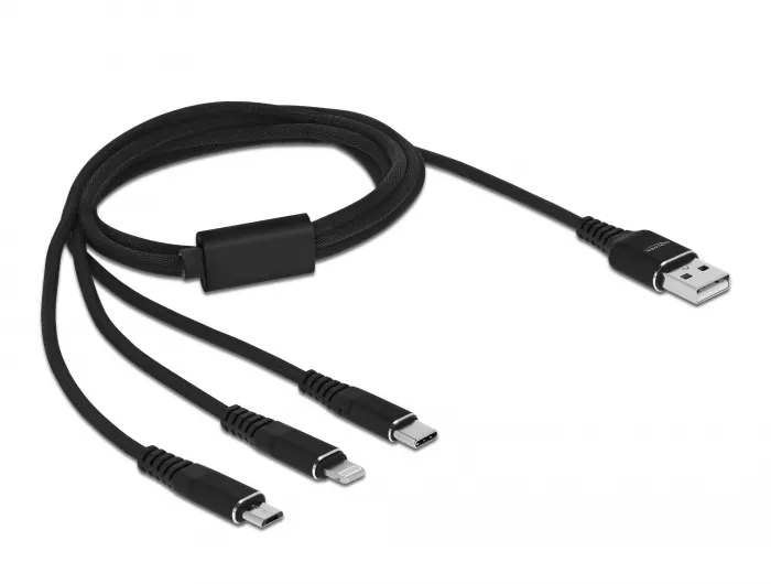 USB Ladekabel 3 in 1 für Lightning™ / Micro USB / USB Type-C™ 1 m schwarz, Delock® [87155]