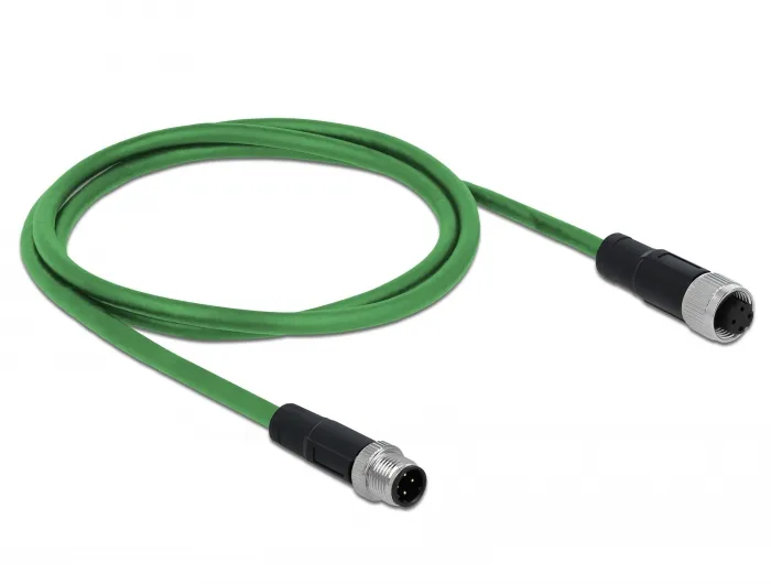 Netzwerkkabel M12 4 Pin D-kodiert Stecker an Buchse TPU, grün, 1 m, Delock® [85433]