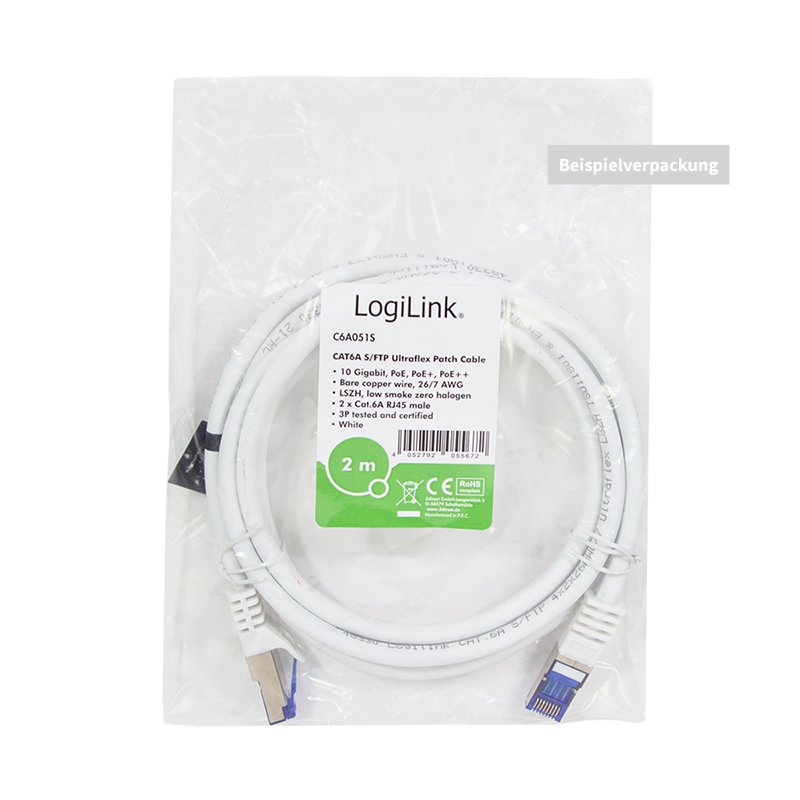 Patchkabel Ultraflex, Cat.6A, S/FTP, weiß, 20 m