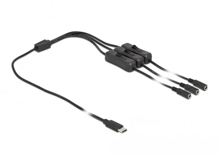 Kabel USB Type-C™ Stecker zu 3 x DC 5,5 x 2,1 mm Buchse mit Schalter 1 m, Delock® [86801]