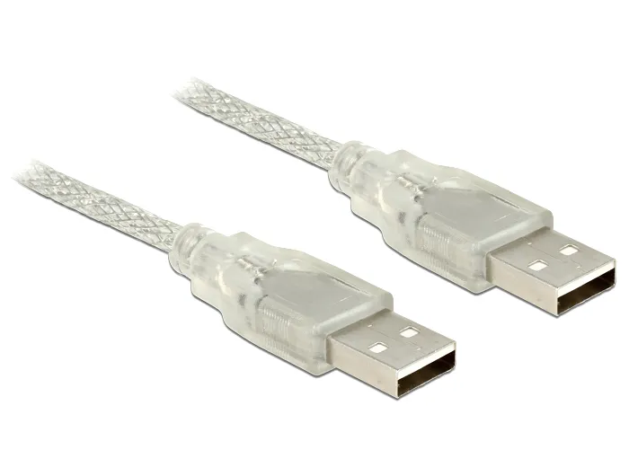 Anschlusskabel USB 2.0 A Stecker an USB 2.0 A Stecker, transparent, 1m, Delock® [83887]