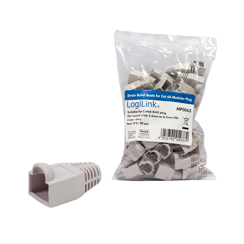 RJ45-Stecker Knickschutztülle, 6,5 mm, grau, 50 Stk.