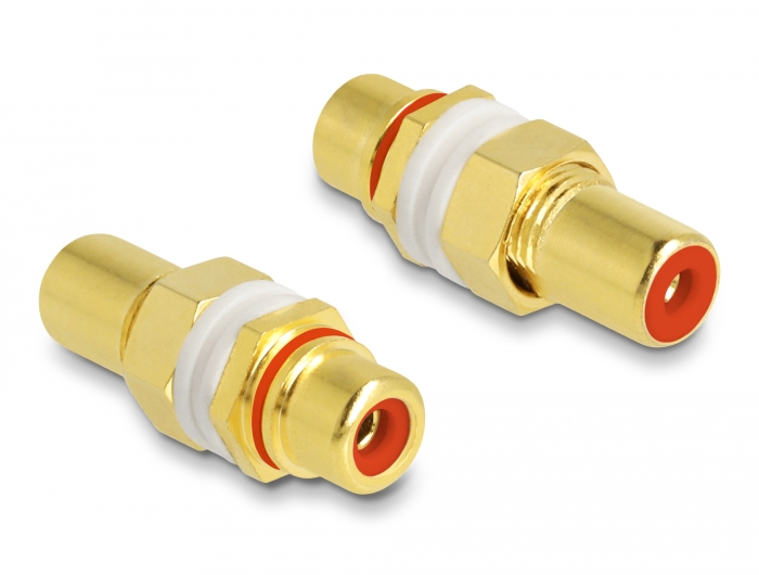 Audio Adapter Cinch Buchse zu Buchse zum Einbau, Farbring rot, Delock® [64142]