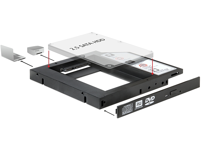 Slim SATA 5.25" Einbaurahmen für 1x 2.5" SATA HDD bis 12,5 m