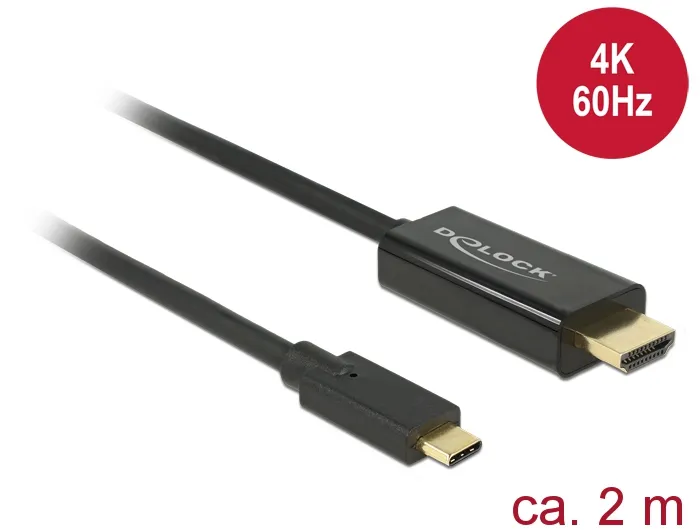 Kabel USB Type-C Stecker an HDMI Stecker (DP Alt Mode), 4K 60Hz, schwarz, 2m, Delock® [85291]