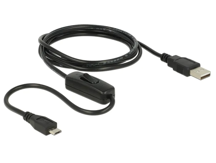 Ladekabel USB 2.0 Typ-A Stecker an USB 2.0 Micro-B Stecker mit Schalter für Raspberry Pi 1,5 m, Delo