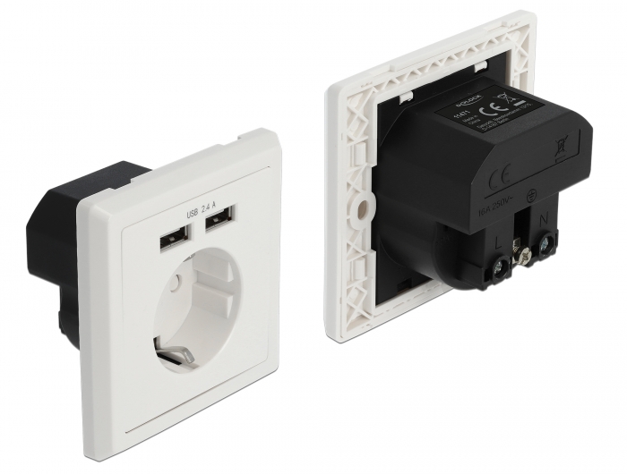Einbausteckdose mit 2x USB Typ-A Ladeport 2,4 A, Delock® [11471]
