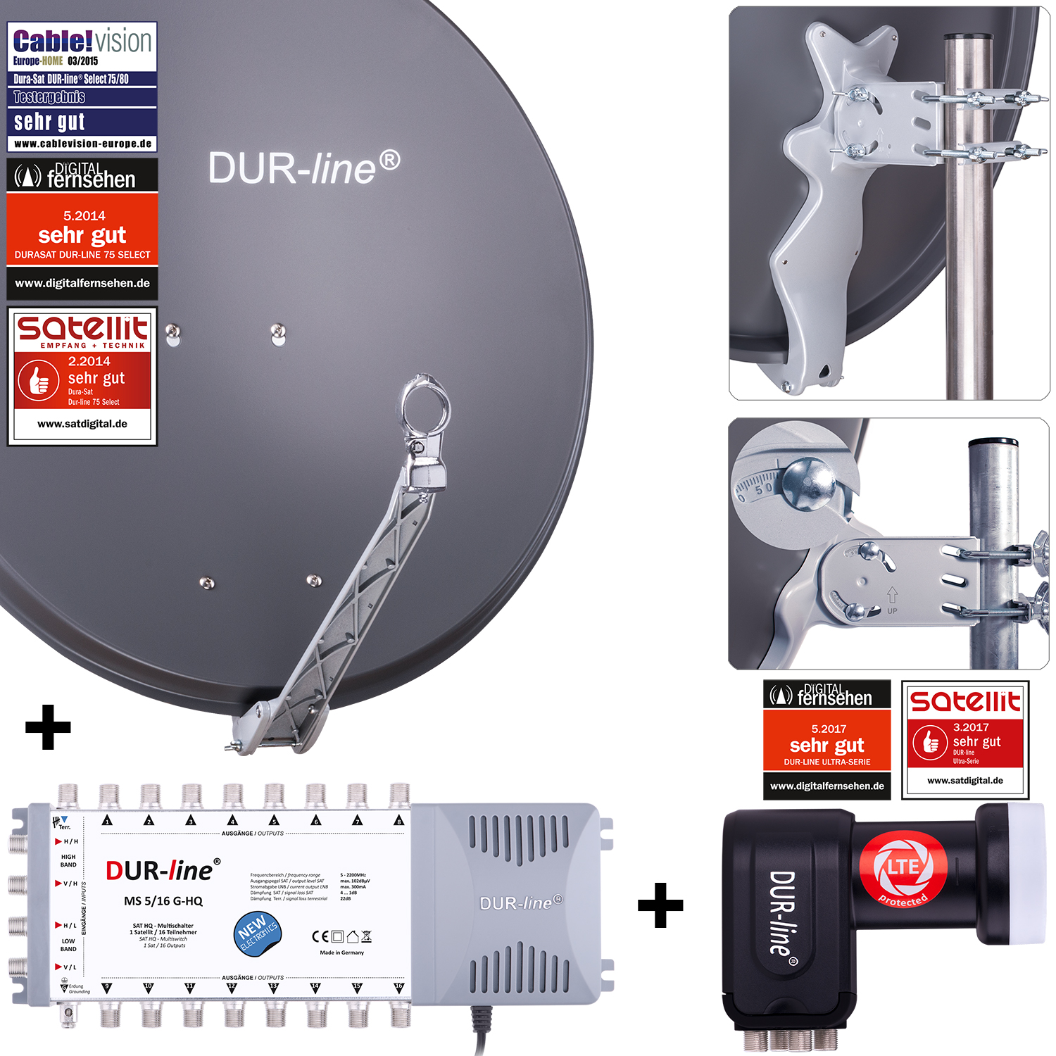 DUR-line Select 75/80 A + MS5/16 + +Ultra Quattro LNB - 16 Teilnehmer Set