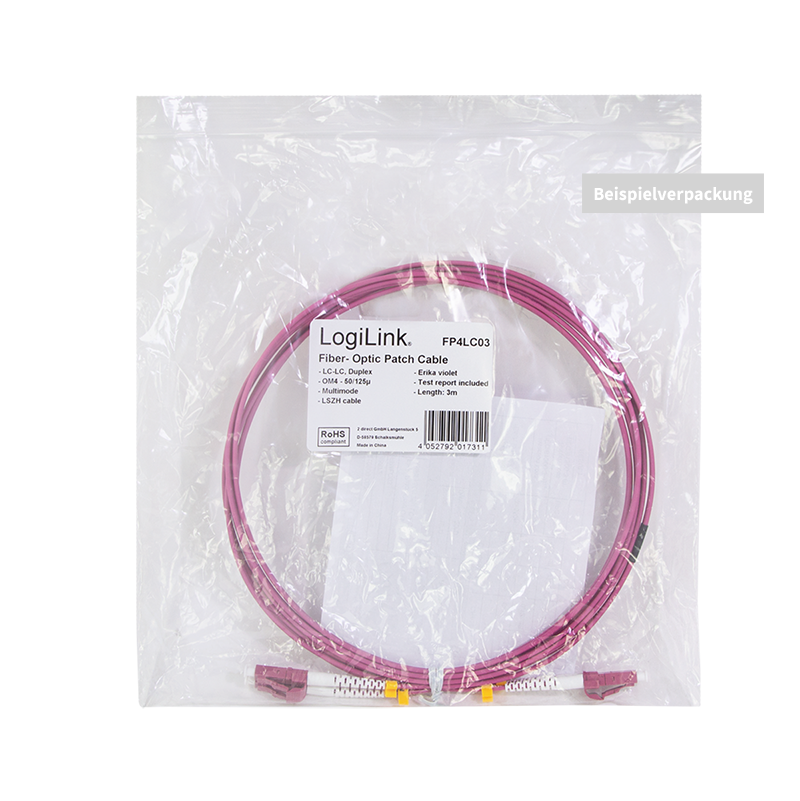 LWL Duplex Patchkabel, OM4, 50/125µ, LC-LC, erikaviolett, 40 m