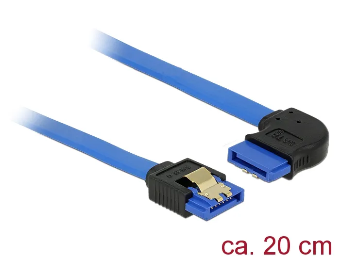 Kabel SATA 6 Gb/s Buchse gerade an SATA Buchse rechts gewinkelt, mit Goldclips, blau, 0,2m, Delock®
