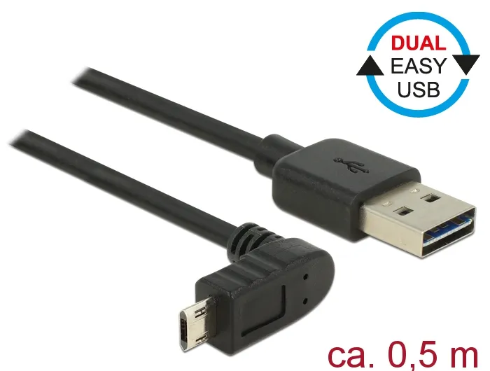 Kabel EASY-USB 2.0 Typ-A Stecker an EASY-USB 2.0 Typ Micro-B Stecker gewinkelt oben / unten, schwarz