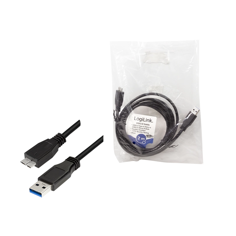 USB 3.0-Kabel, USB-A/M zu Micro-USB/M, schwarz, 2 m