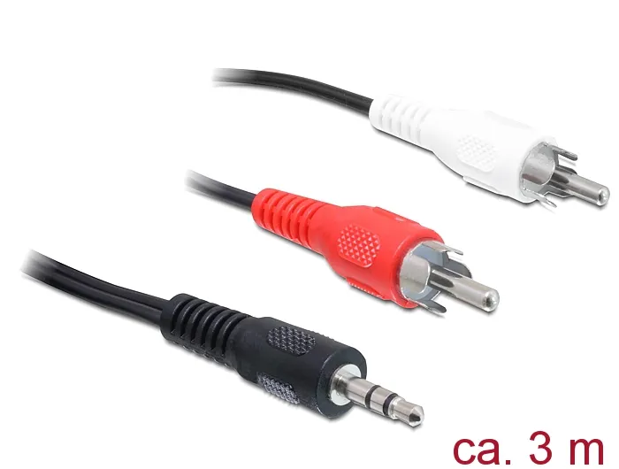 Kabel Audio 3,5mm Klinkenstecker an 2x Cinch Stecker, schwarz, 3m, Delock® [84942]