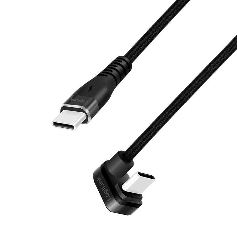 USB 2.0 Type-C-Kabel, C/M 180° zu USB-C/M, Alu, schwarz, 3 m
