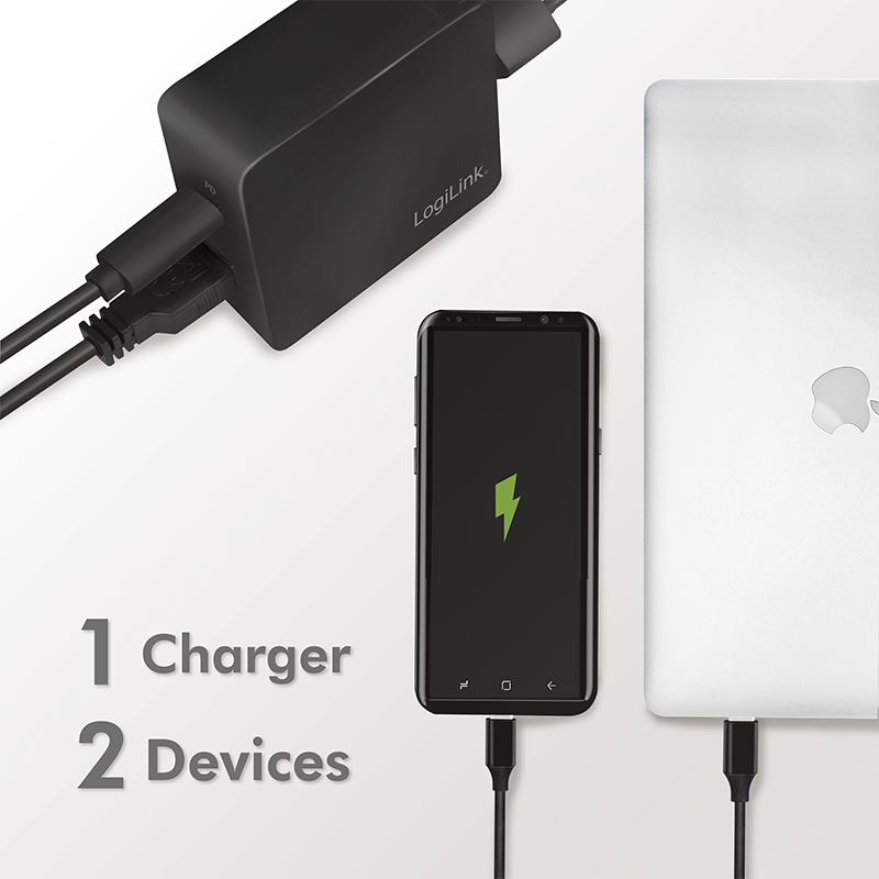 USB Steckdosenadapter, 1x USB-C Port (PD) & 1x USB-A Port, 45W