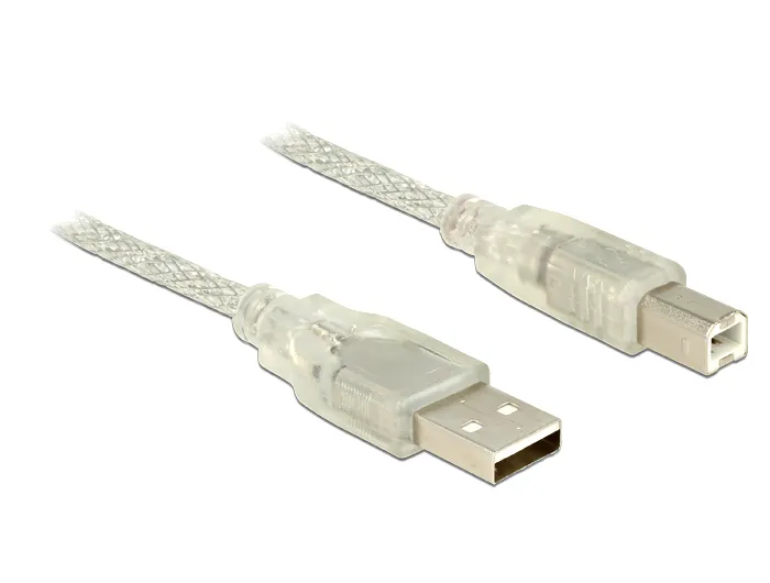 Anschlusskabel USB 2.0 A Stecker an USB 2.0 B Stecker, transparent, 1,5m, Delock® [83893]