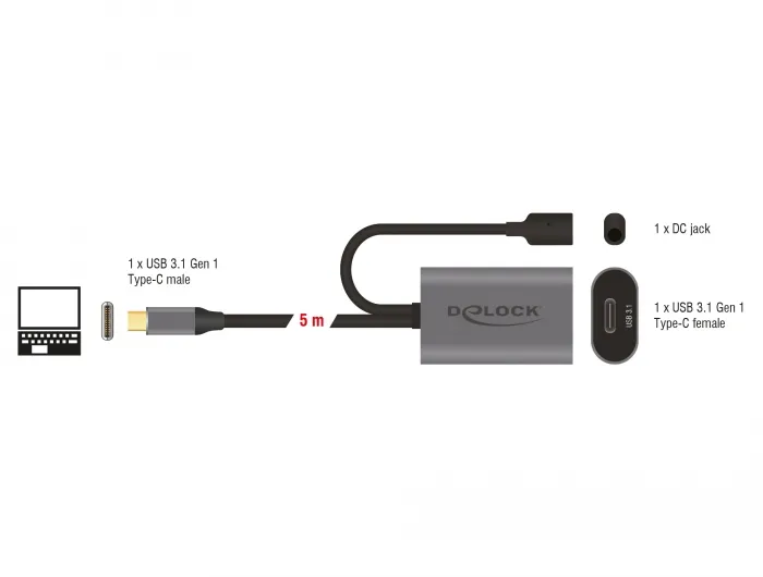 Aktives USB 3.1 Gen. 1 Verlängerungskabel, USB Type-C™ an USB Type-C™, schwarz, 5m, Delock® [85392]