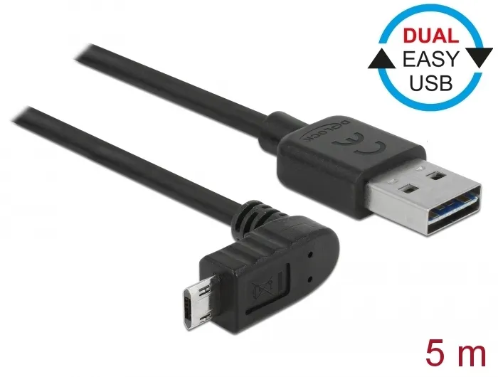 Kabel EASY-USB 2.0 Typ-A Stecker > EASY-USB 2.0 Typ Micro-B Stecker gewinkelt oben / unten, schwarz,