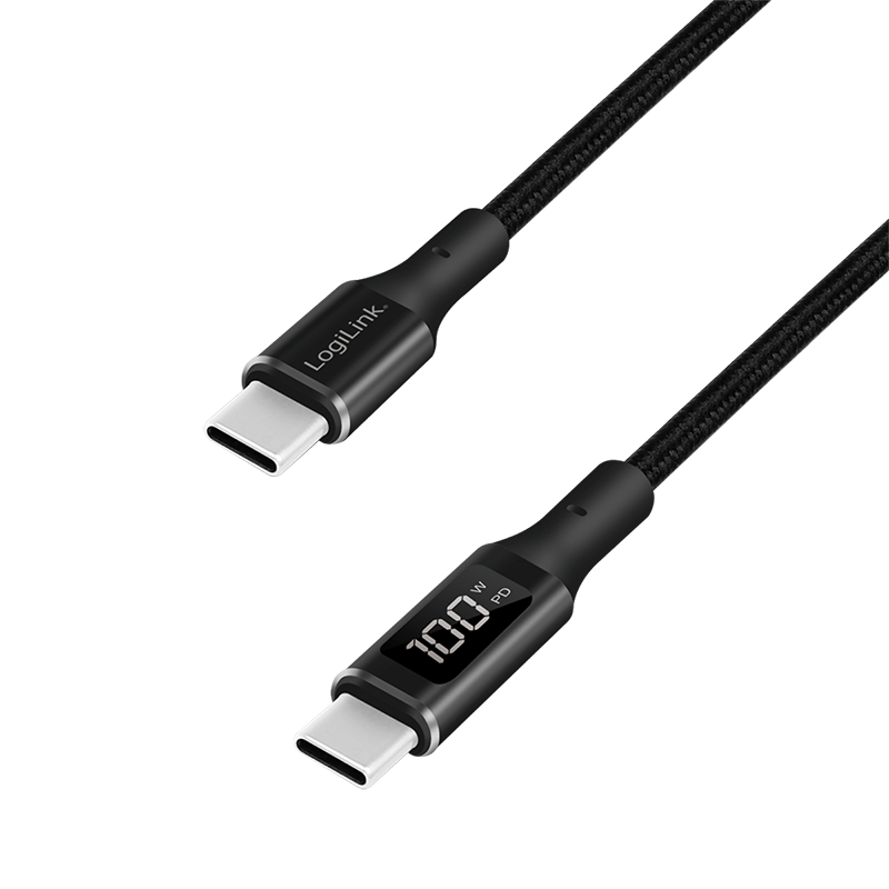 USB 2.0 Type-C Kabel, C/M zu USB-C/M, E-mark, PD, Display, schwarz, 1 m