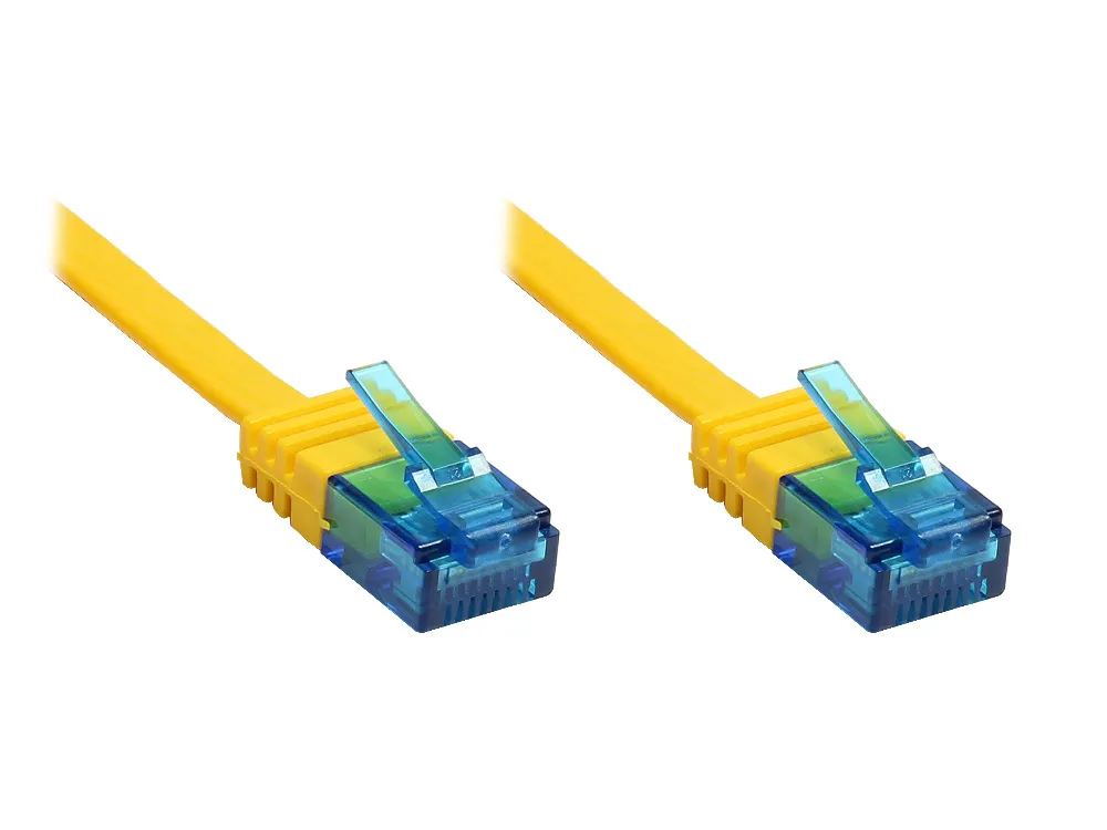 Patchkabel, Cat. 6a, U/UTP, FLACHKABEL, 500 MHz, gelb, 1m, Good Connections®