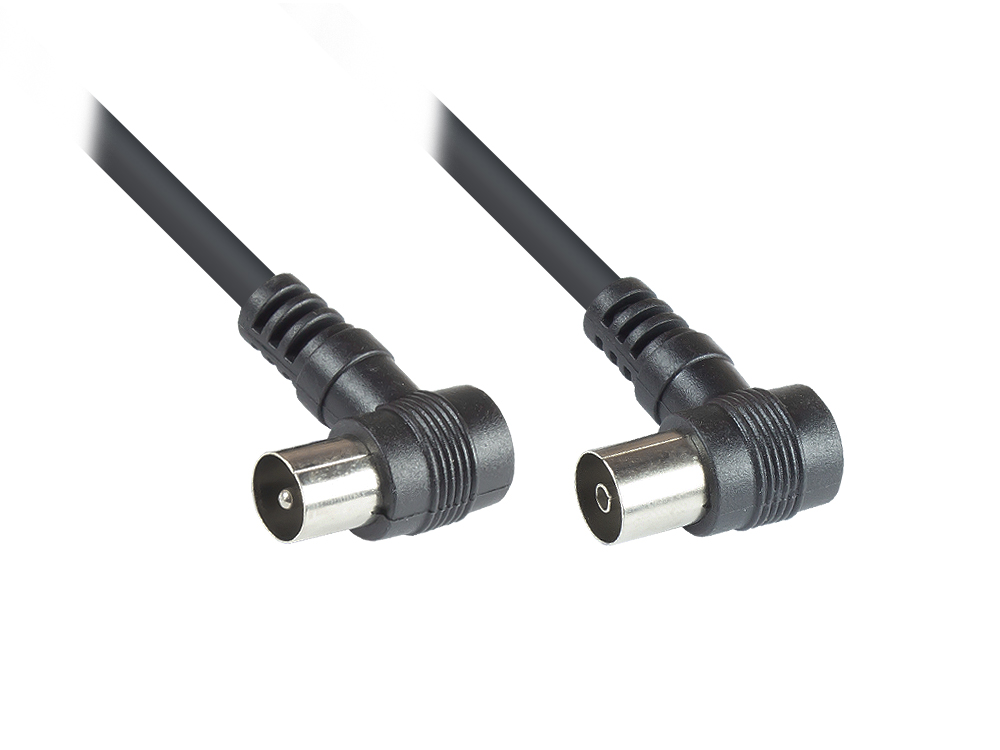 Antennenkabel, Koax/IEC Stecker gewinkelt an Buchse gewinkelt (vernickelt), 2x geschirmt (