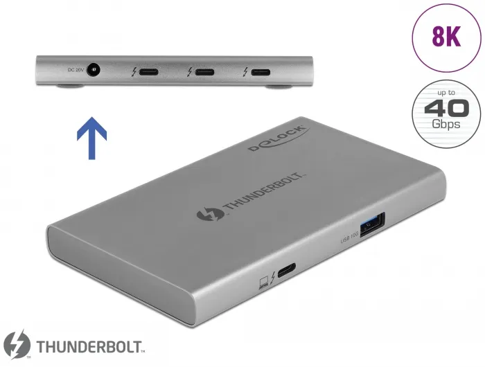 Thunderbolt™ 4 Hub 3 Port mit zusätzlichem SuperSpeed USB 10 Gbps Typ-A Port - 8K, Delock® [64157]