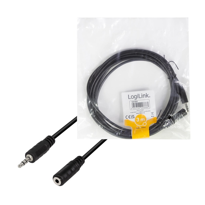 Audio-Kabel, 3,5 mm 3-Pin/M zu 3,5 mm 3-Pin/F, schwarz, 3 m