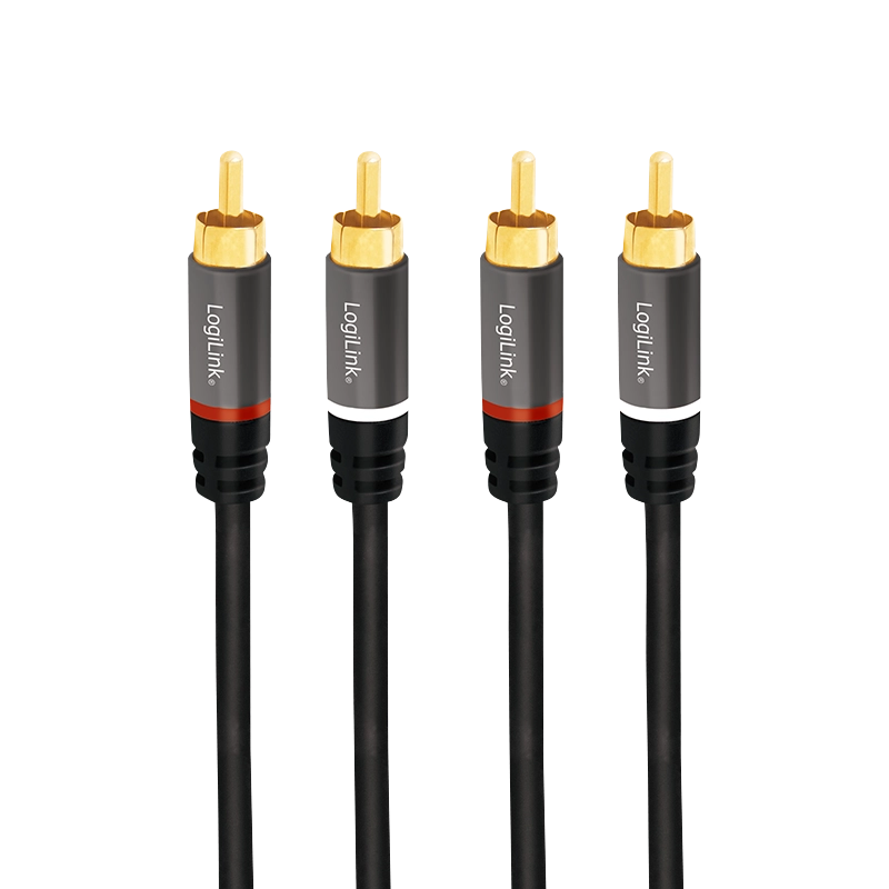 Audio-Kabel, 2x Cinch/M zu 2x Cinch/M, Metall, schwarz, 10 m