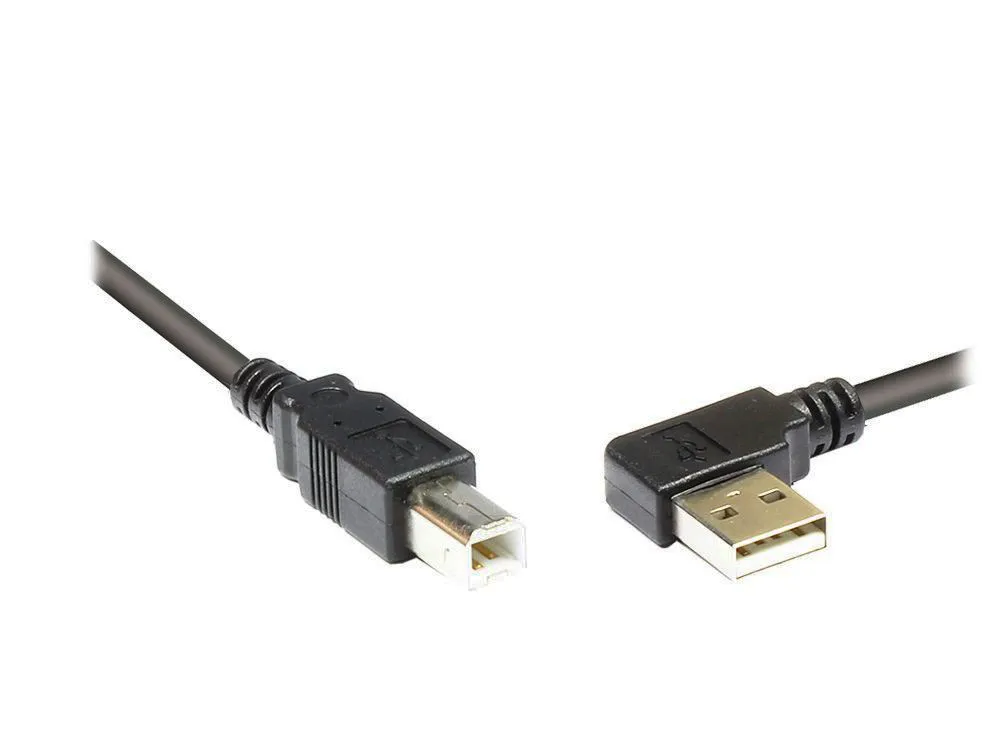 Anschlusskabel USB 2.0, Stecker A gewinkelt an Stecker B, schwarz, 0,5m, Good Connections®