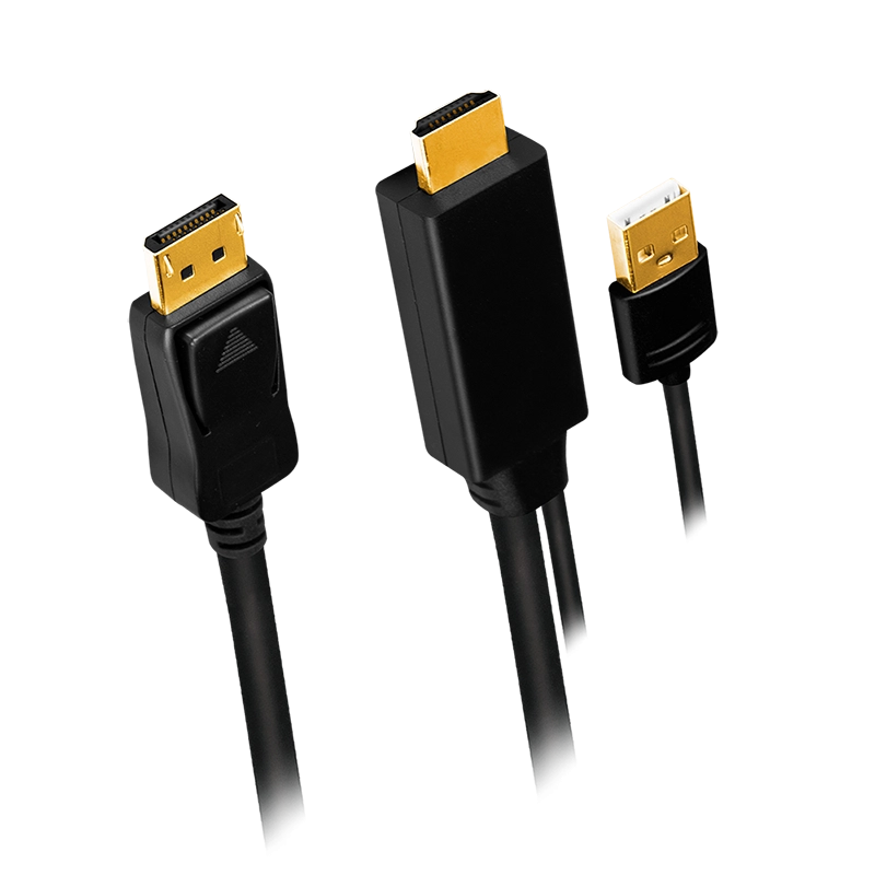 HDMI-Kabel, A/M + USB-A/M zu DP/M, UHD 4K/30 Hz, schwarz, 2 m