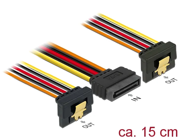 Kabel SATA 15 Pin Strom Stecker mit Einrastfunktion an 2x SATA 15 Pin Strom Buchse, 0,15 cm, Delock®