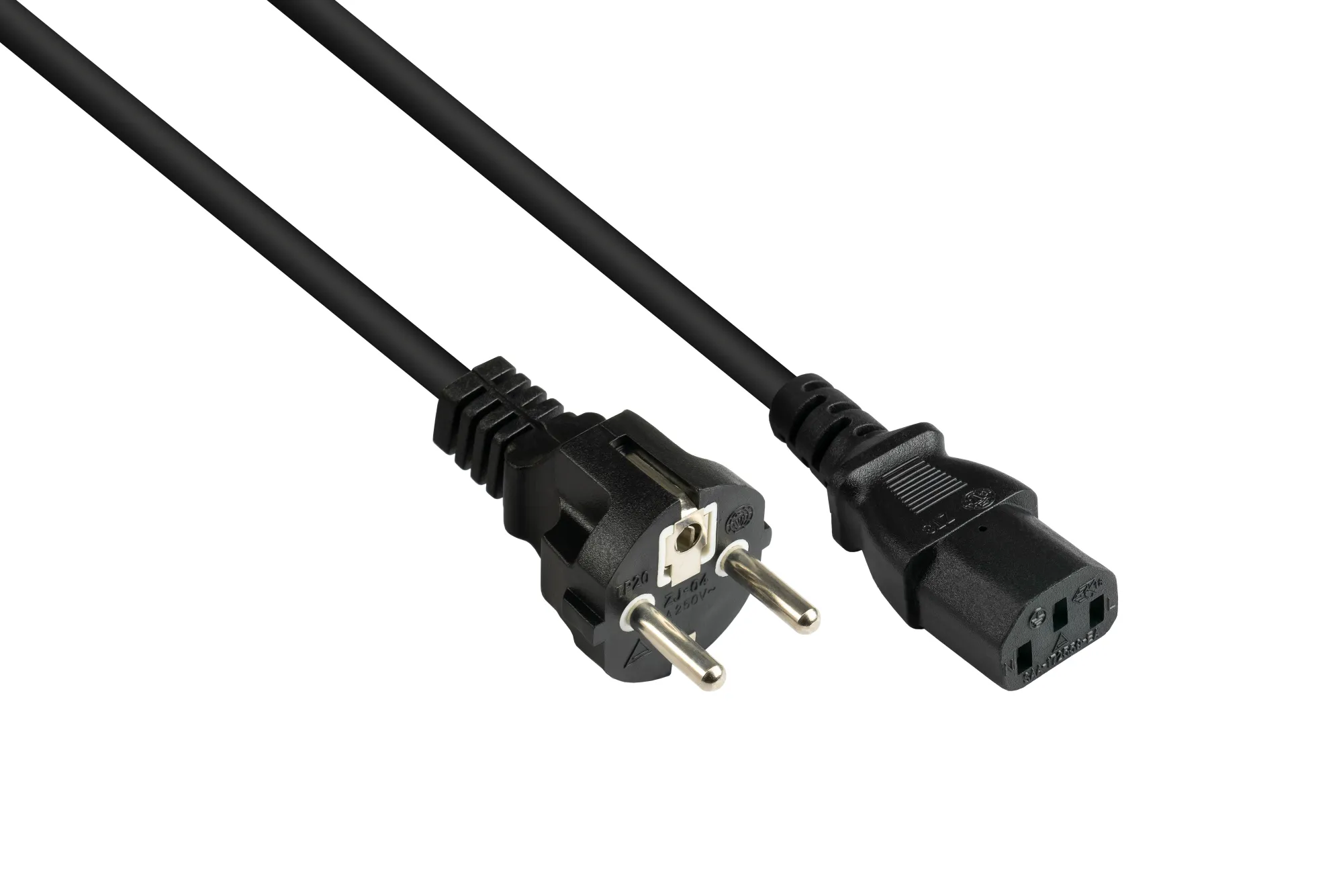 Netzkabel Schutzkontakt-Stecker Typ E+F (CEE 7/7, gerade) an C13 (gerade), schwarz, 0,75 mm², 1,8 m,