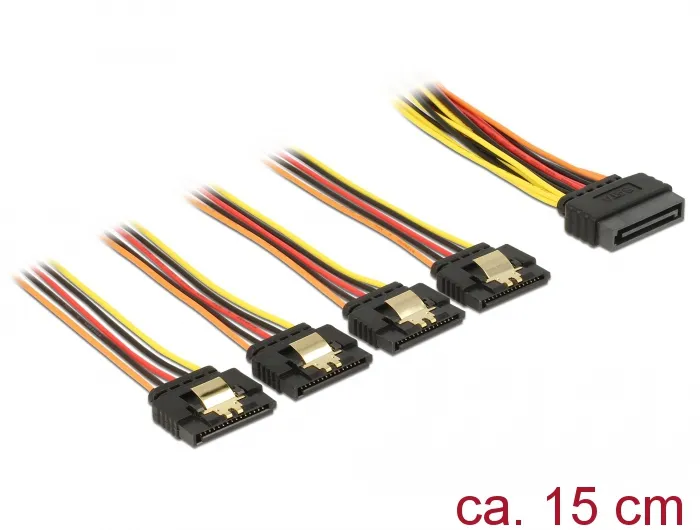 Kabel SATA 15 Pin Strom Stecker mit Einrastfunktion an SATA 15 Pin Strom Buchse 4 x gerade 0,15 m, D