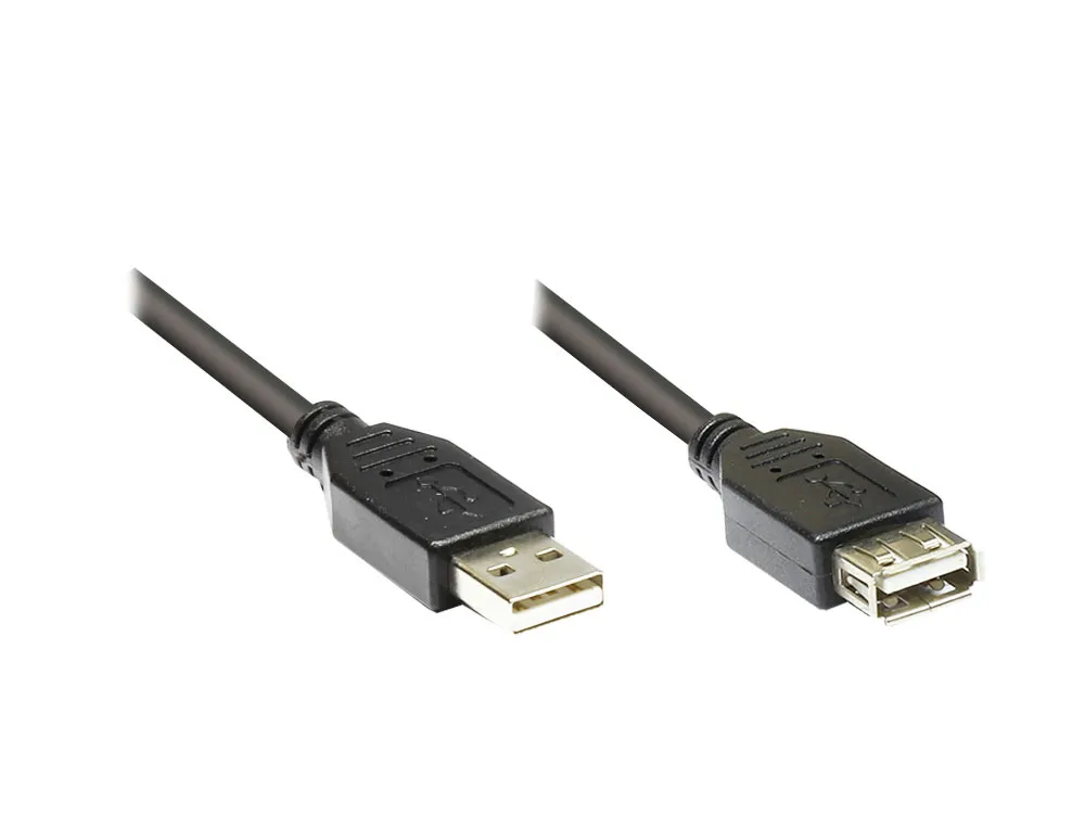 Verlängerungskabel USB 2.0 , Stecker A an Buchse A, schwarz, 0,5m, Premium, Good Connections®