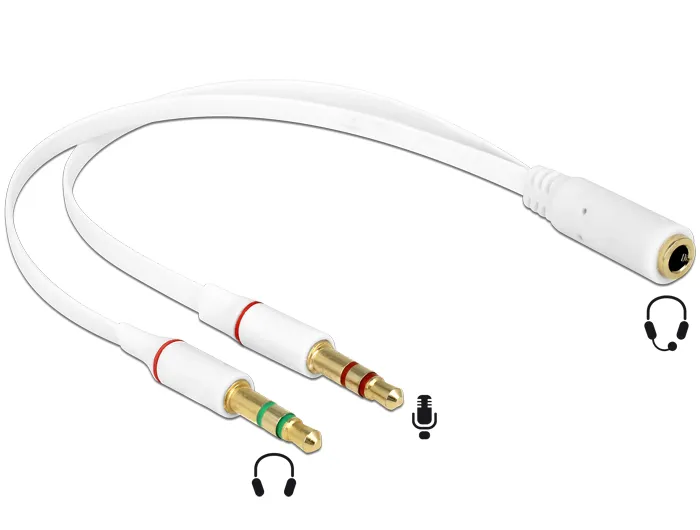 Headset Adapter 1 x 3,5 mm 4 Pin Klinkenbuchse an 2 x 3,5 mm 3 Pin Klinkenstecker (iPhone), Delock®