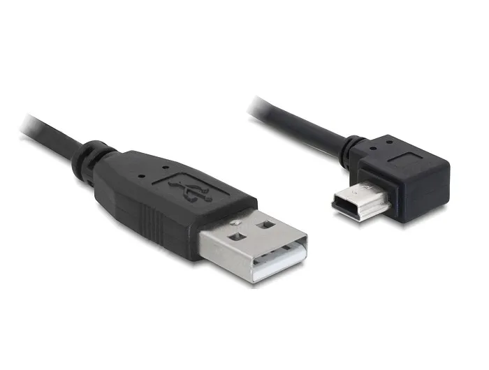 USB 2.0 Anschlusskabel Stecker A an Stecker Mini 5-pin gewinkelt, schwarz, 2m, Delock® [82682]