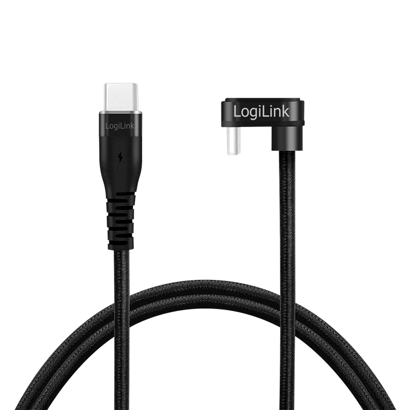 USB 2.0 Type-C-Kabel, C/M 180° zu USB-C/M, Alu, schwarz, 2 m