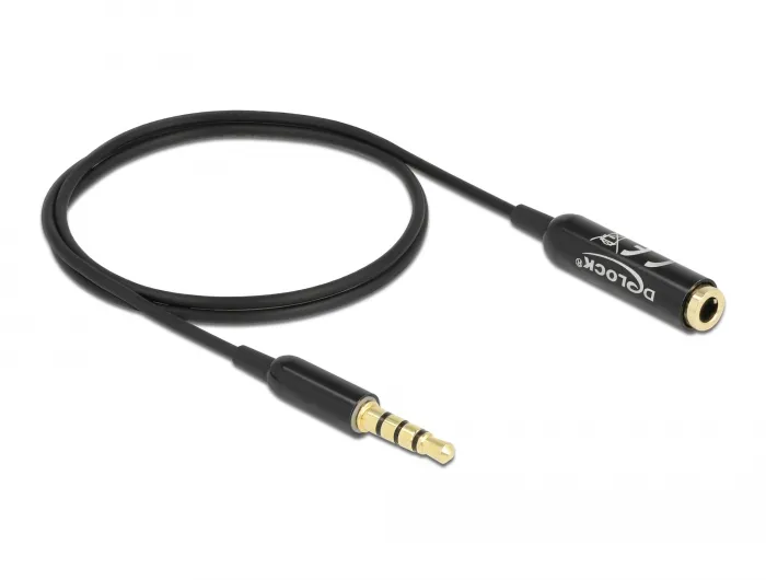 Audio Verlängerungskabel Klinke 3,5 mm 4 Pin Stecker zu Buchse Ultra Slim 0,5 m schwarz, Delock® [66