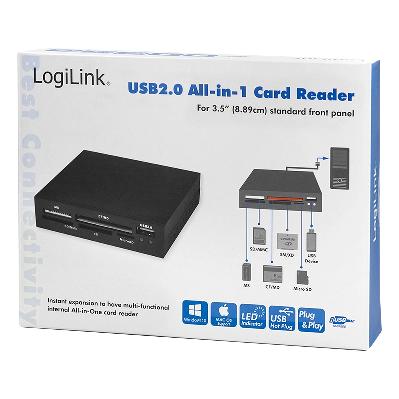 USB 2.0-Kartenleser, intern 3,5" zum Einbau, schwarz