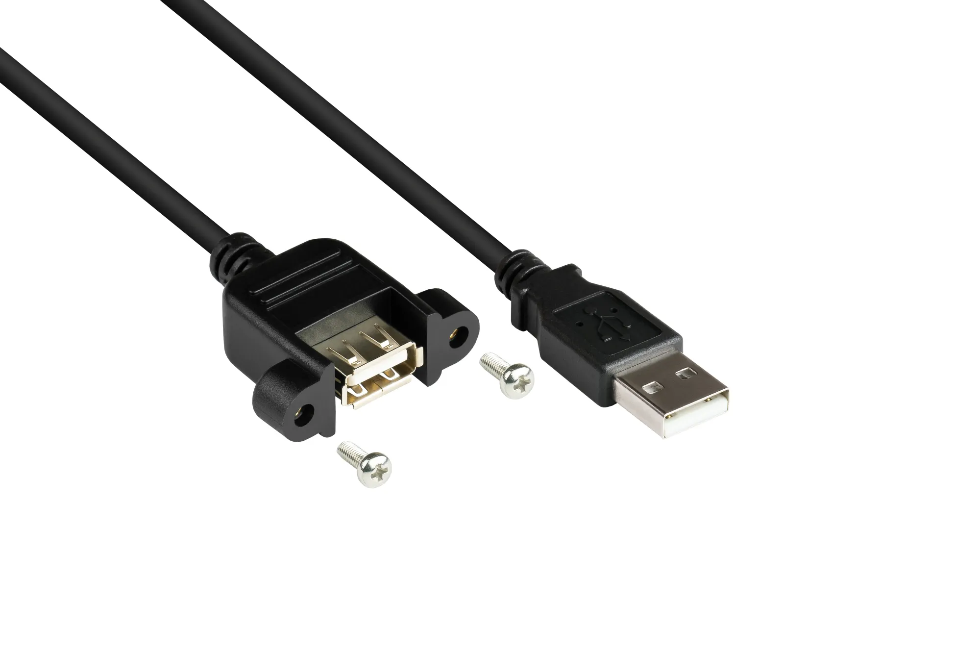 Verlängerung USB 2.0 Stecker A an Einbaubuchse A, CU, schwarz, 1,8m, Good Connections®
