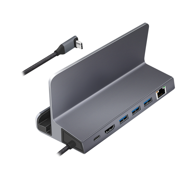 USB 3.2 Gen1 Dockingstation und Halterung, 6-Port, USB-C PD, Aluminium, silber