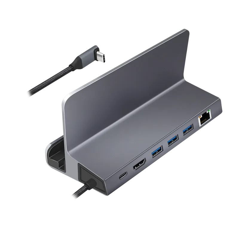 USB 3.2 Gen1 Dockingstation und Halterung, 6-Port, USB-C PD, Aluminium, silber