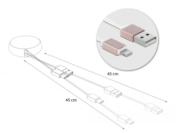 USB 2.0 Aufrollkabel Typ-A zu Lightning™ 8 Pin weiß / rosé, Delock® [85817]