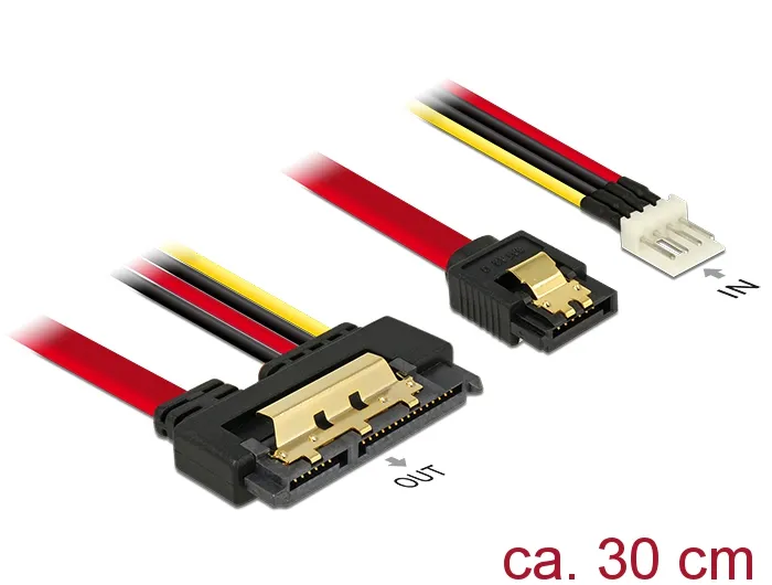 Kabel SATA 6 Gb/s 7 Pin Buchse + Floppy 4 Pin Strom Stecker an SATA 22 Pin Buchse gerade Metall, 0,3