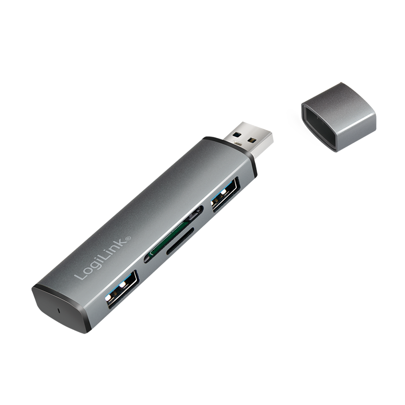 USB 3.2 Gen2, 2-Port Hub mit Kartenlesern, mit Aluminiumgehäuse